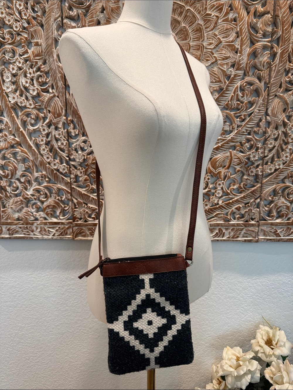 Mona B Canvas & Woven Aztec Small Crossbody Purse, Boho Western Chic - Picture 2 of 11